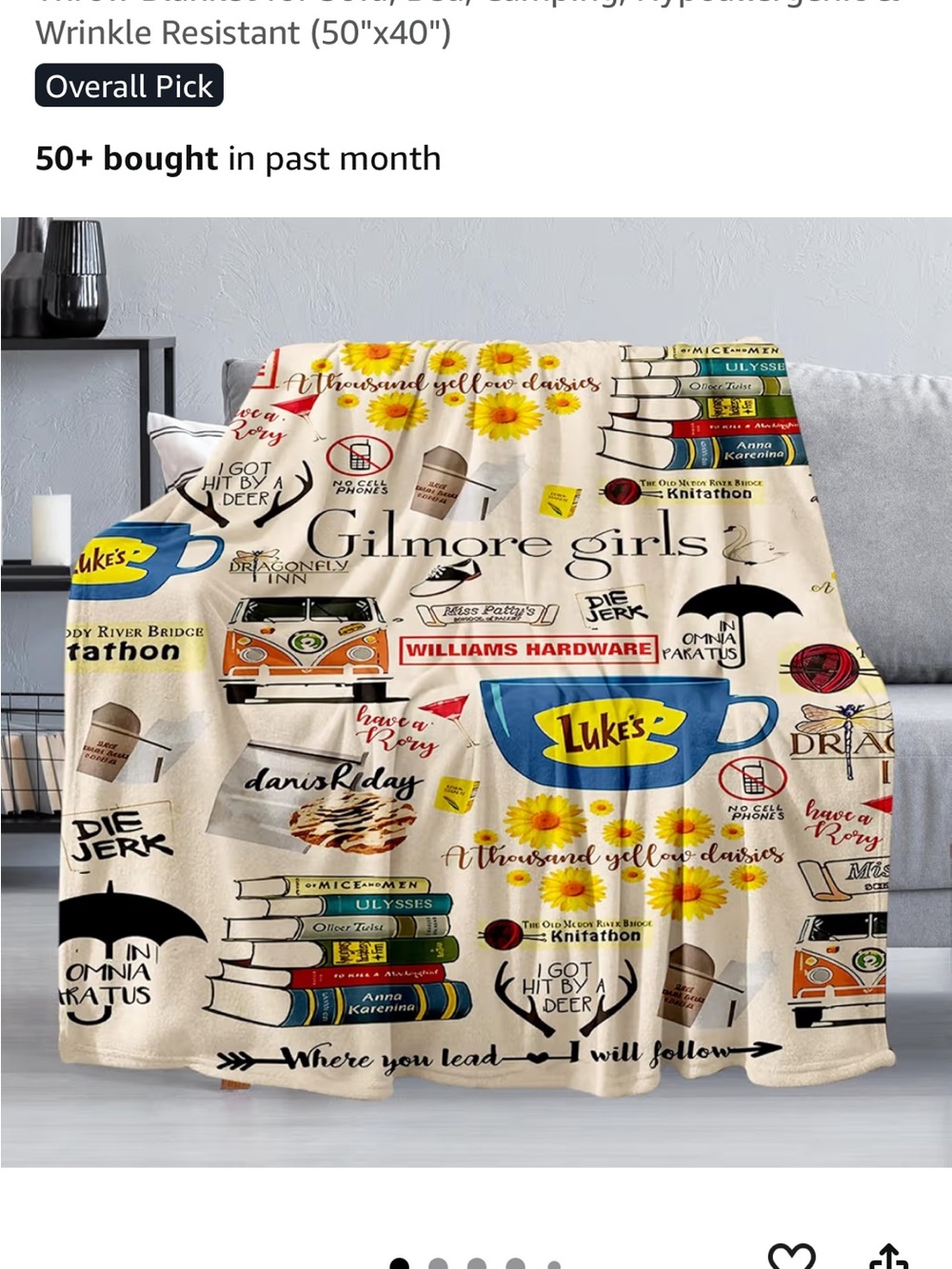 Gilmore Girls Cozy Throw Blanket with Café and Book Motifs